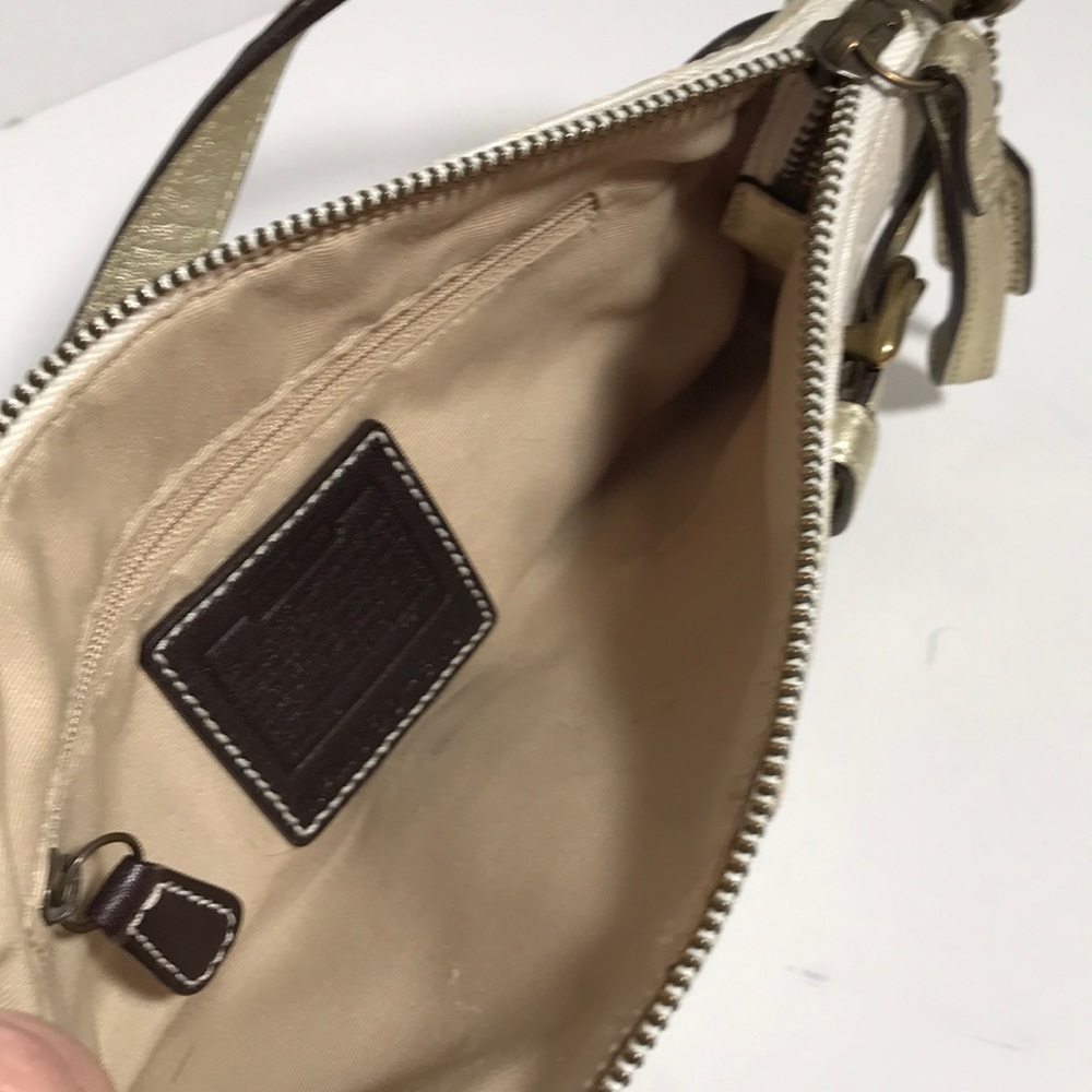 Coach Gold Leather Trim & Cream Wristlet/Bag - Picture 7 of 9